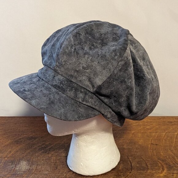 Vintage Microsuede Fiddler Cap Hat Newsboy Cadet Pageboy Grey Elastic Back Y2K - Picture 8 of 9